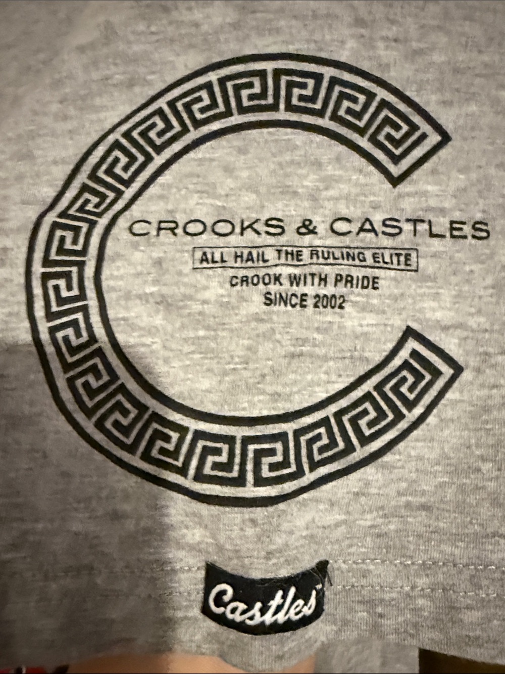 Vintage Y2K Crooks & Castles Gray Tee with Black Graphic and Red Script - Picture 4 of 5